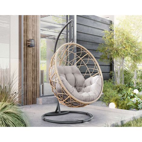 Copacabana - hängesessel 1-sitzer - geflochtenes rattan beige und graue kissen - grau / beige (1/5)