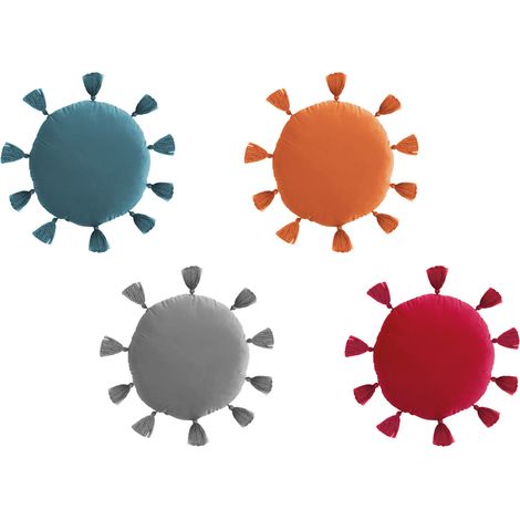 Cuscino Arredo Decorativo Imbottito Velluto Tinta Unita Rotondo Sunshine, misuraSunshinecoloreRosso (1/4)