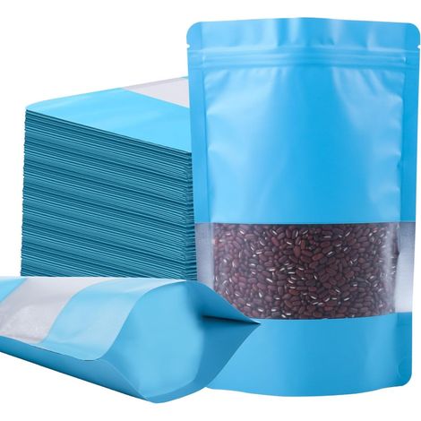 Lot de 100 sachets bleus en Mylar anti-odeurs avec fenêtre mate - Sachets refermables en aluminium pour la conservation des aliments, épices, collations - 12 x 20 cm (1/5)