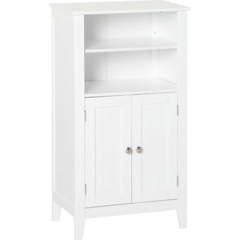 EASYCOMFORT Mobile Bagno con Mensole Regolabili e Armadietto 2 Ante in Legno Bianco, 50x30x93cm
