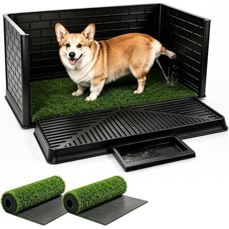 Toilette pour Chien avec Gazon Artificiel, Litière pour Chien avec Protection Anti-Éclaboussures 3 Côtés, 2 Tapis de Gazon Réutilisables, Plateau de Drainage et Collecte d’Urine pour Petit Chien (1/5)