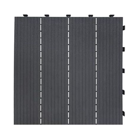 Ribimex – Dalle de terrasse grise 45x45cm – En caoutchouc recyclé – Système de connexion quick-click – Canaux de drainage pour évacuation rapide