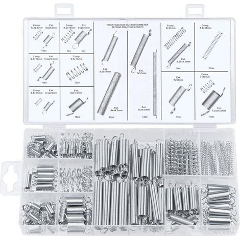 200 Federsortimente, 20 verschiedene Größen, darunter Kontraktionsfedern und Zugfedern, zur Reparatur, Länge von 1 cm bis 8 cm, Außendurchmesser von 0,5 cm bis 0,95 cm