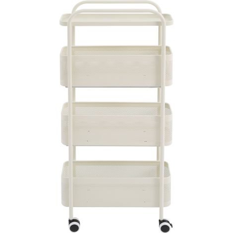 Chariot de rangement fin - Blanc crème - 4 étagères - 40x15 cm - Acier carbone - Roulettes freinées - Pour espace étroit, salle de bain (1/5)