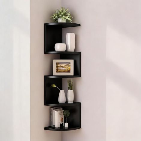 Vintage Eckwandregal mit 5 Ebenen – MDF-Holzregal für Bücheraufbewahrung – Maße 20 x 20 x 86 cm – einfache Montage