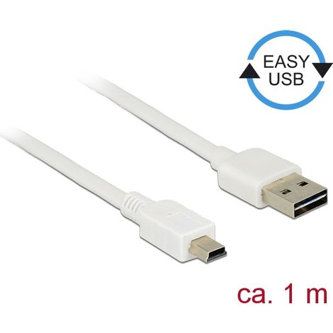 Delock Cable EASY-USB 2.0 Type-A macho  USB 2.0 Type Mini-B de 1 m blanco