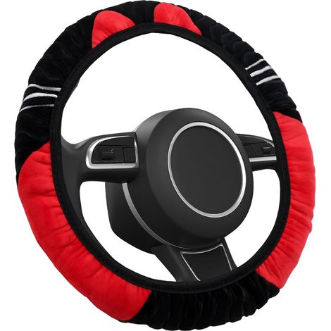 Couvre Volant Voiture Hiver 37–38 cm en Peluche Noir Rouge, Housse de Volant Douce et Antidérapante, Protection Confortable pour Intérieur Auto (1/5)