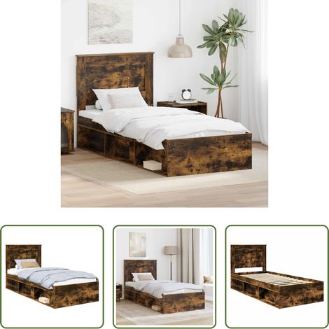 Eiche Bettrahmen - Bettrahmen Geräucherte Eiche 90 x 190 cm Massives Kiefernholz (1/5)