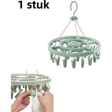 Round 18-pin hanger for socks, underwear, and baby clothes with hanging storage, green (1/5)