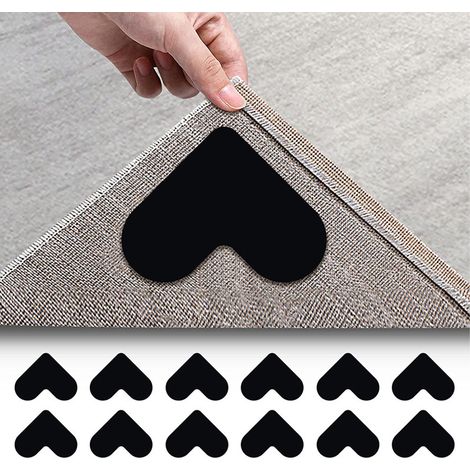 Lot de 12 bandes antidérapantes pour tapis, double face, lavables, pour tapis de sol et moquette. (1/5)