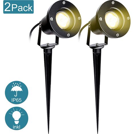 Gartenleuchte Led Gartenstrahler Warmweiss 2er Pack LED Gartenbeleuchtung IP65 4W GU10 Mit Erdspiess Stecker Aussen Wiese fürAussen,Garten,Wiese