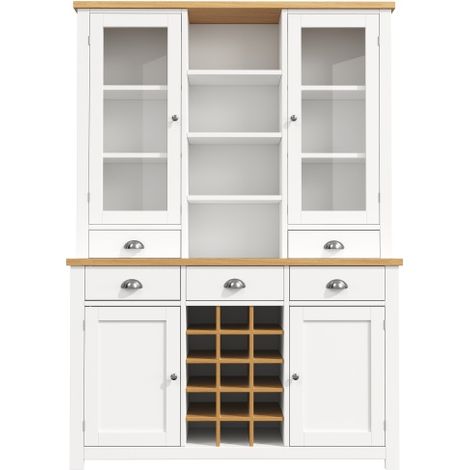 Vaisselier blanc anti-basculement, porte vitrée, étagère vin amovible