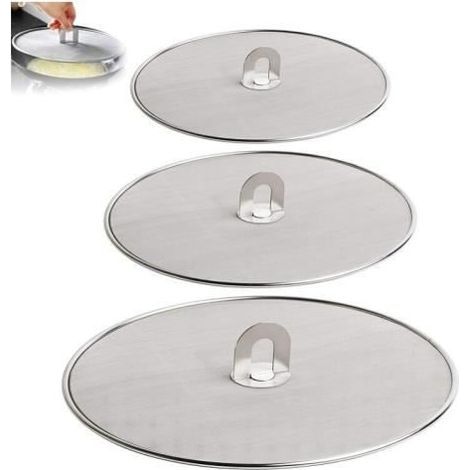 Set di 3 pezzi di paraschizzi per padelle, coperchio paraspruzzi in acciaio inox - fy (1/4)