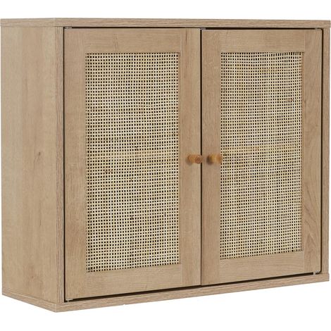 The Home Deco Factory – Armoire murale en rotin marron – 2 portes – Design contemporain pour salle de bain et salon – Rangement élégant et fonctionnel