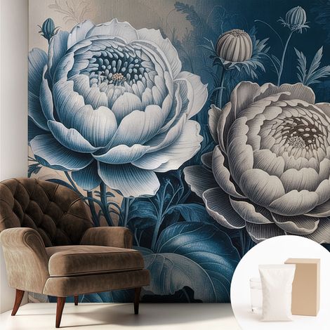 Papier peint intissé mural avec imprimé pour décoration pour salon pour chambre à coucher pour entrée Fleurs romantiques 250x250 cm (1/5)