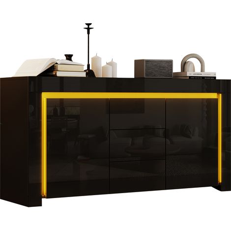 CHICFURN Mobile TV 140x40x65 cm in MDF nero con LED, 2 ante e 3 cassetti (1/5)