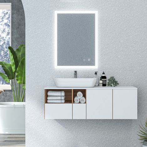 Miroir de Salle de Bain avec Lumières LED 70x50 cm Anti-buée avec Lumières Rétroéclairées 3 Couleurs Fonction Mémoire Interrupteur Tactile
