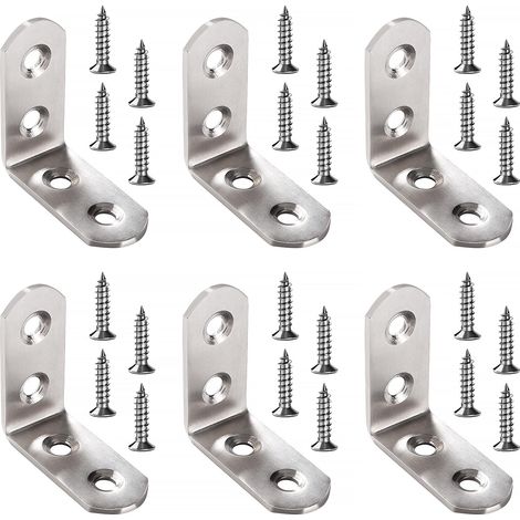 6 Pièces 45x45x20x2.5 mm Equerre Fixation Forme de L Équerre, Équerre de Coin en Acier Inox, Support de 90 Degrés, Support Angle Droit, avec 24 Pièces Vis, pour Bois Meubles Placard (1/5)