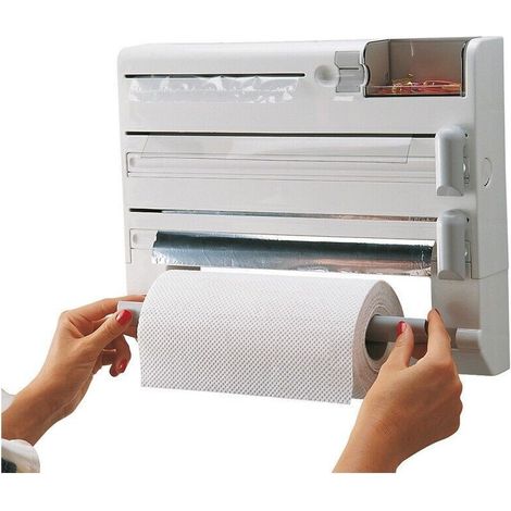 TRADE SHOP - Porta Rotolo Da Cucina Carta 5in1 Da Parete Organizer Dispenser Pellicola Nastro -