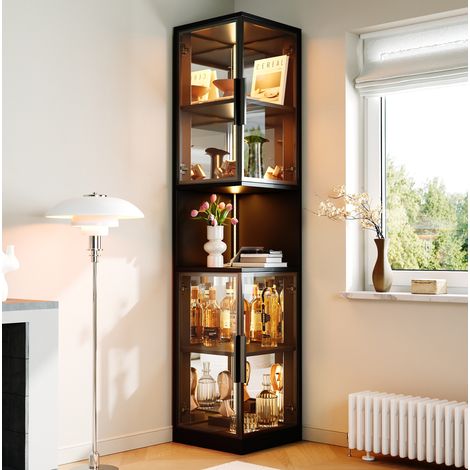 Vitrina LED de 205 cm con puertas de cristal, fondo espejo y luz multicolor DESVIAE (1/5)