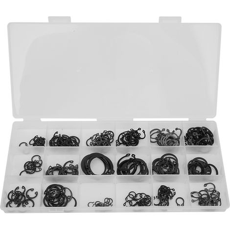 225 pièces clips noirs en acier carbonisé noirci, kit d'anneaux élastiques pour arbres et trous (1/5)