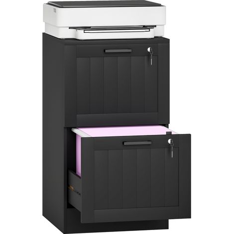 Büroschrank, Holzschrank mit 2 Schubladen und Schloss, verstellbare Kleiderstangen, 40 x 40 x 71 cm, schwarz