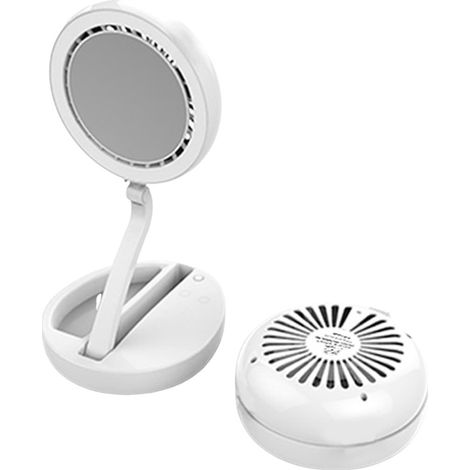 Espejo de maquillaje LED recargable con ventilador plegable, tocador portátil, herramienta cosmética inteligente 2 en 1, regalo para el hogar.