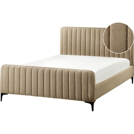 Cama con somier de bouclé con cabecero acolchado patas de metal gris pardo 140 x 200 cm Lunan (1/5)