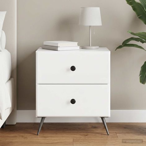 Table de chevet 2 tiroirs en bois d’ingénierie blanc brillant 43 x 34,5 x 47,5 cm - PANGIVO (1/5)