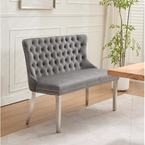 REDOM - Panca da sala da pranzo a 2 posti, schienale alto, rivetti decorativi, schiuma ad alta resilienza, velluto grigio (1/5)