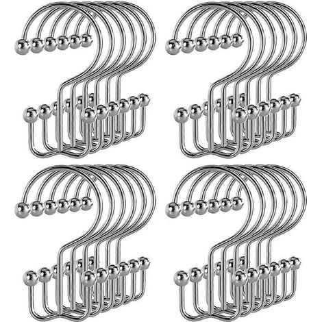 Lot de 24 anneaux de suspension pour rideau de douche à double crochet, crochets métalliques pour tringle à rideau de douche de salle de bain (1/5)