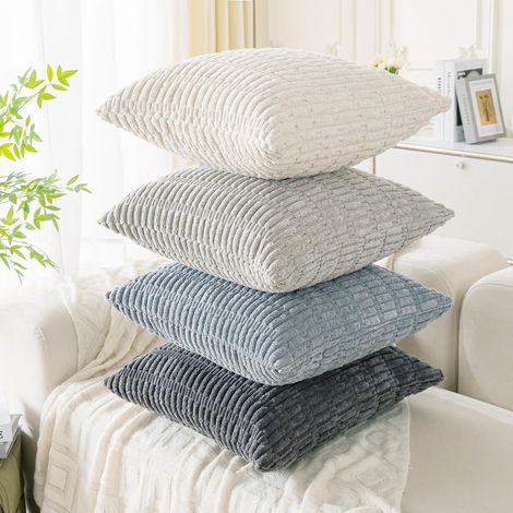 Lot de 4 Housses Coussin 40x40cm, Gris, Velours Cotele, Canape, Salon, Deco, Doux, Zippe, Moderne, Interieur (1/5)