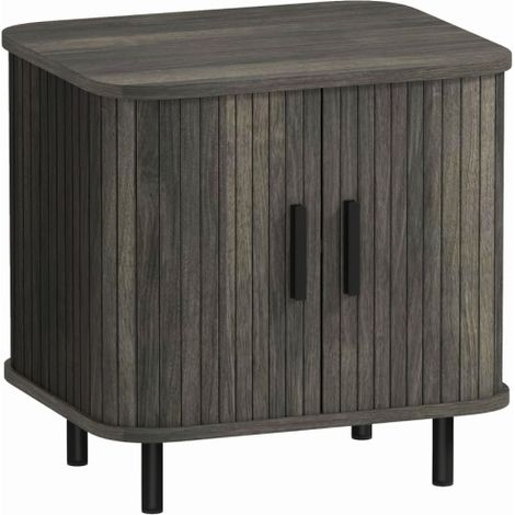 Nordic Bedside Table with Sliding Roller Shutter Doors and Metal Legs for Bedroom and Living Room in Grey Finish (1/5)