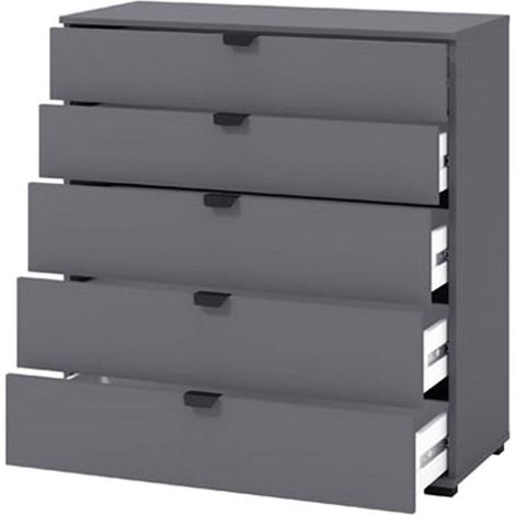 Cómoda Mainarda, 5 cajones, apertura y cierre deslizantes, 90x40x95h cm, negro antracita