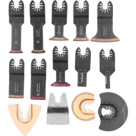 Set of 14 oscillating saw blades made of high-speed steel and stainless steel, a versatile universal tool for wood, metal and plastic (1/5)