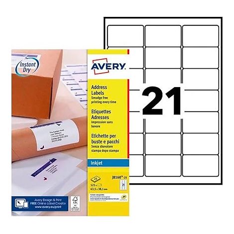 Etiquette adresse 63,5 x 38,1 mm Avery J8160-25 - Boîte de 525 (1/5)