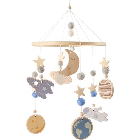 Mobile Pour Lit Bébé Suspension En Bois Pour Chambre Bébé Mobile Tournant À 360 Degrés Stimulation Visuelle Aide Au Sommeil Pour Nuit Jeux Literie Nursery (1/5)