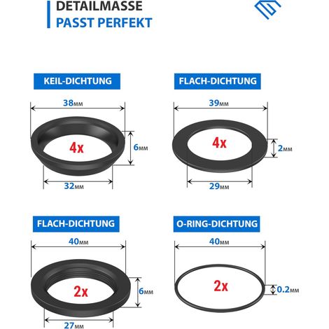 Lot de 2 12 pièces Joints de siphon pour siphon de lavabo standard de 1 1/4" (32 mm) de toutes sortes, le kit comprend 4 x cales, 6 x joints plats, 2 x joints toriques – Joint d'évier (1/5)