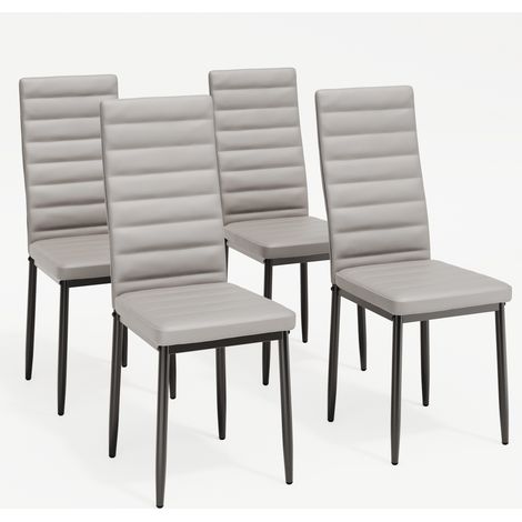 Bealife Juego de 4 Sillas de Comedor con Asiento Acolchado en Cuero Sintético, Patas de Metal y Base Antideslizante en Gris