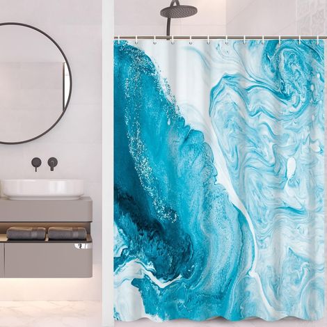 Abstract ocean pattern shower curtain with hooks (200 cm wide x 180 cm high) (1/5)
