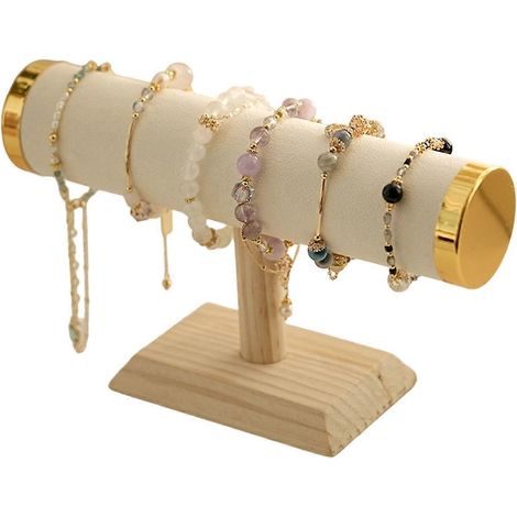 T-förmiger Schmuckständer für Uhren, Halsketten und Armbänder, mit Ketten, Haarbändern und Halterungen für Damenschmuck, goldfarben, verschiedene Größen erhältlich. (1/5)