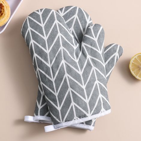 Gants de cuisine résistants à la chaleur, doublure en coton doux, avec manique et gants de cuisine antidérapants (2 gants de cuisine, gris) (1/3)