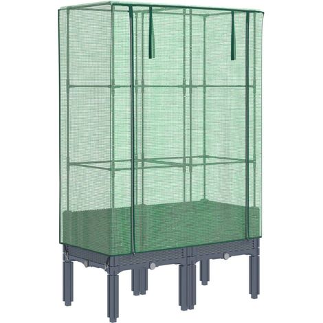 Aiuola rialzata/fioriera con copertura effetto rattan 80 x 40 x 140 cm grigio 020038793