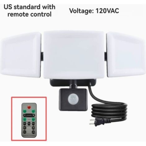 35-W-LED-Außenstrahler, 3 Leuchtenköpfe, Fernbedienung, Bewegungsmelder, wasserdicht (IP65), weiß, Sicherheitsbeleuchtung (1/5)