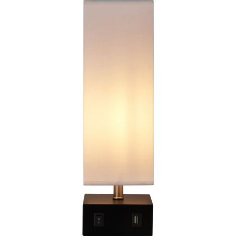 Teamson Home Colette Tischlampe mit Integriertem USB-Anschluss, Stehlicht und Weißem Quadratischem Schirm, Moderne Beleuchtung für Wohnzimmer, Schlafzimmer oder Esszimmer (1/5)