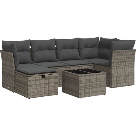 vidaXL Set Divani da Giardino 7 pz con Cuscini Grigio in Polyrattan (1/5)