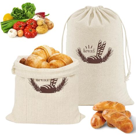 Bolsa de pan de lino de 2 piezas, 30x40cm, bolsa de pan de tela reutilizable (1/5)