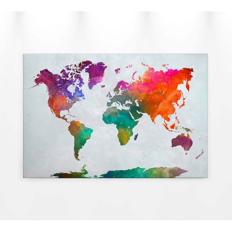 Tableau peinture coloré vert, violet et orange | Tableau sur toile carte du monde | Tableau décoration idéal pour chambre d'enfant - 0,9 x 0,6 m (1/5)