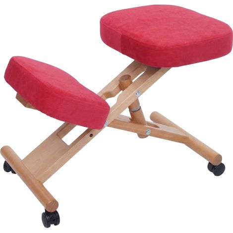 [NON UTILIZZATO] Sedia sgabello pouf posturale ergonomica con ruote altezza regolabile HHG-915 stoffa/tessuto (200 g/m²) legno, rosso