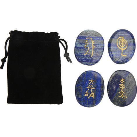 Set mit 4 Reiki-Symbolsteinen, glatte, gravierte Oberfläche, Reiki-Steine für Heimdekoration, Meditation, Geschenkidee, Lapislazuli (1/5)